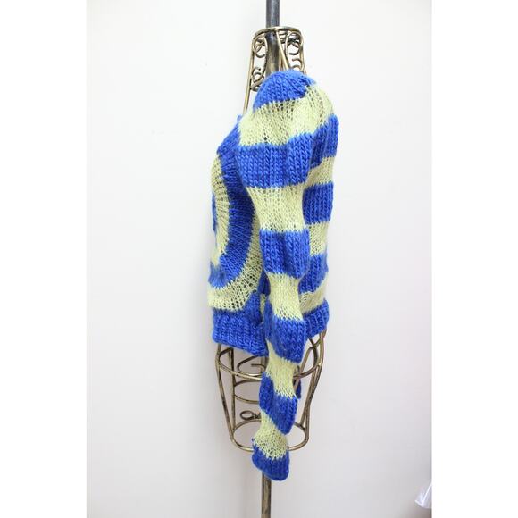 Lirika Matoshi Blue Yellow Radiant Heart Cutout Crochet Knit Fuzzy Sweater XL - Picture 4 of 7